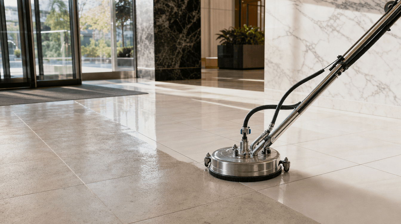 Commercial tile and grout cleaning in a corporate lobby