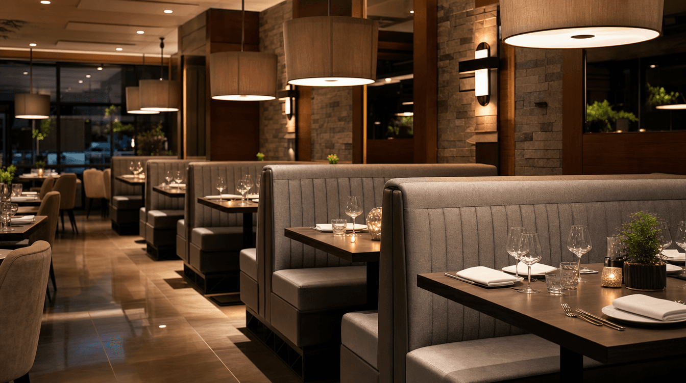 Upscale restaurant dining room ready for service