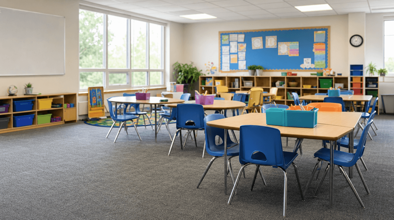 Bright modern elementary school classroom