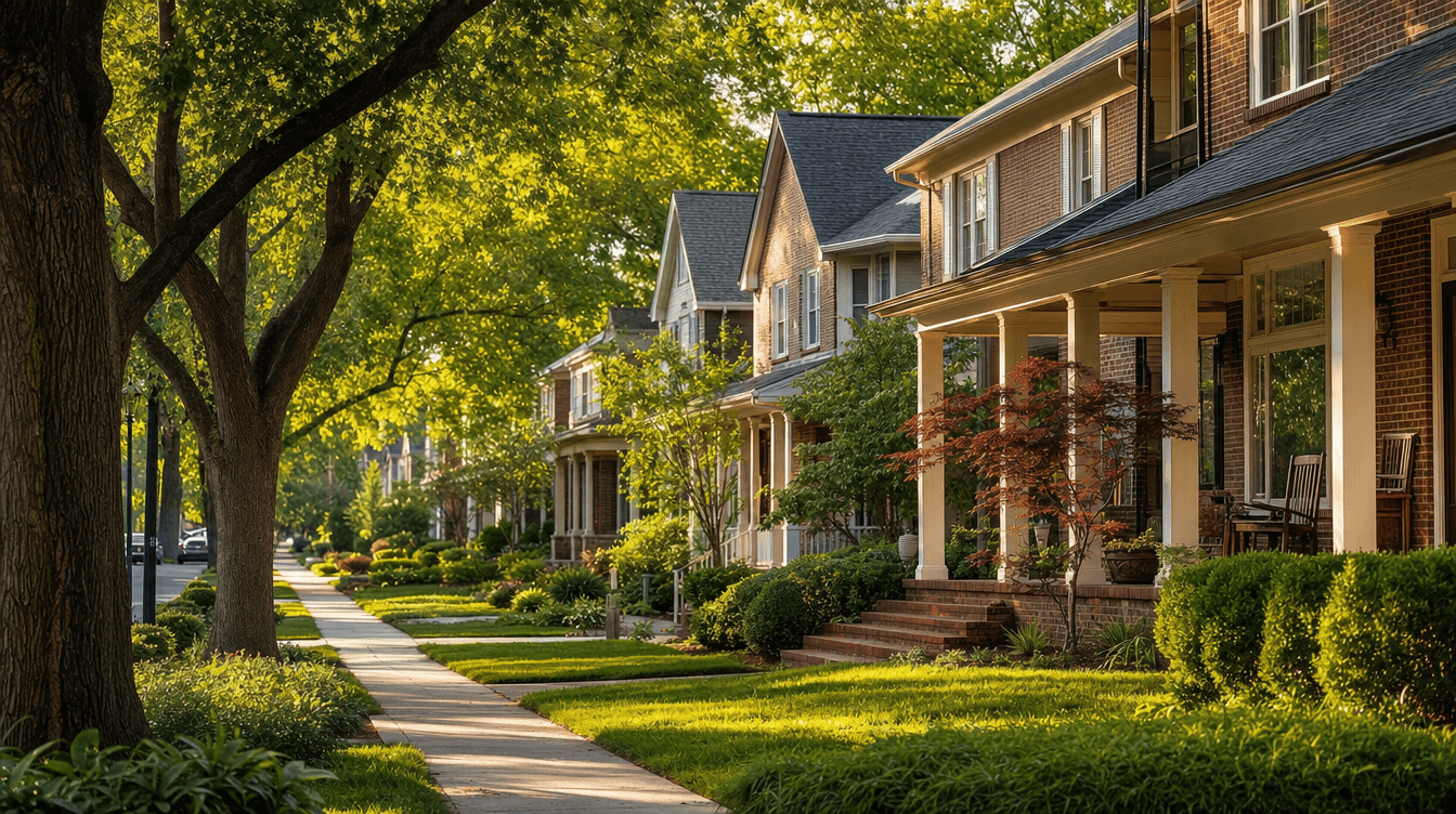 Established Charlotte NC residential neighborhood with mature oaks