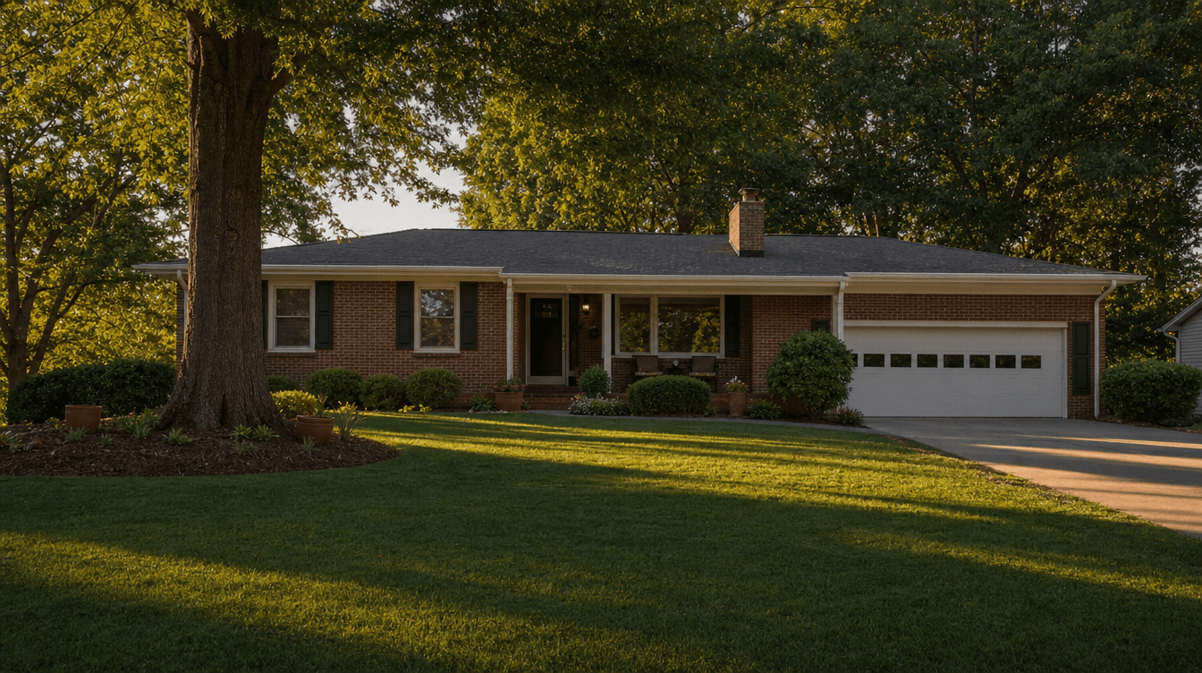 Classic brick ranch home with mature trees in Concord NC
