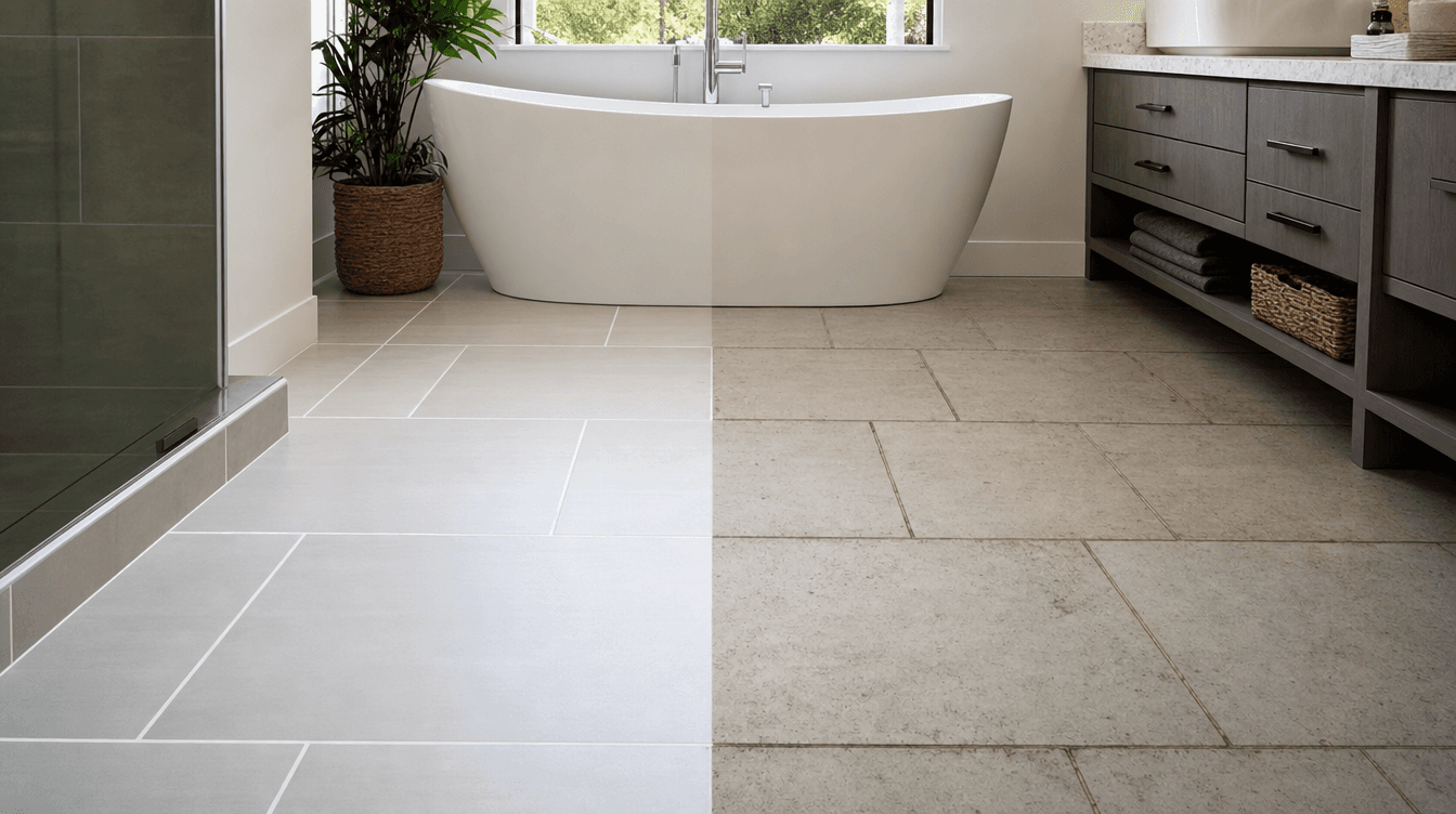 Restored bathroom tile and grout in a modern home