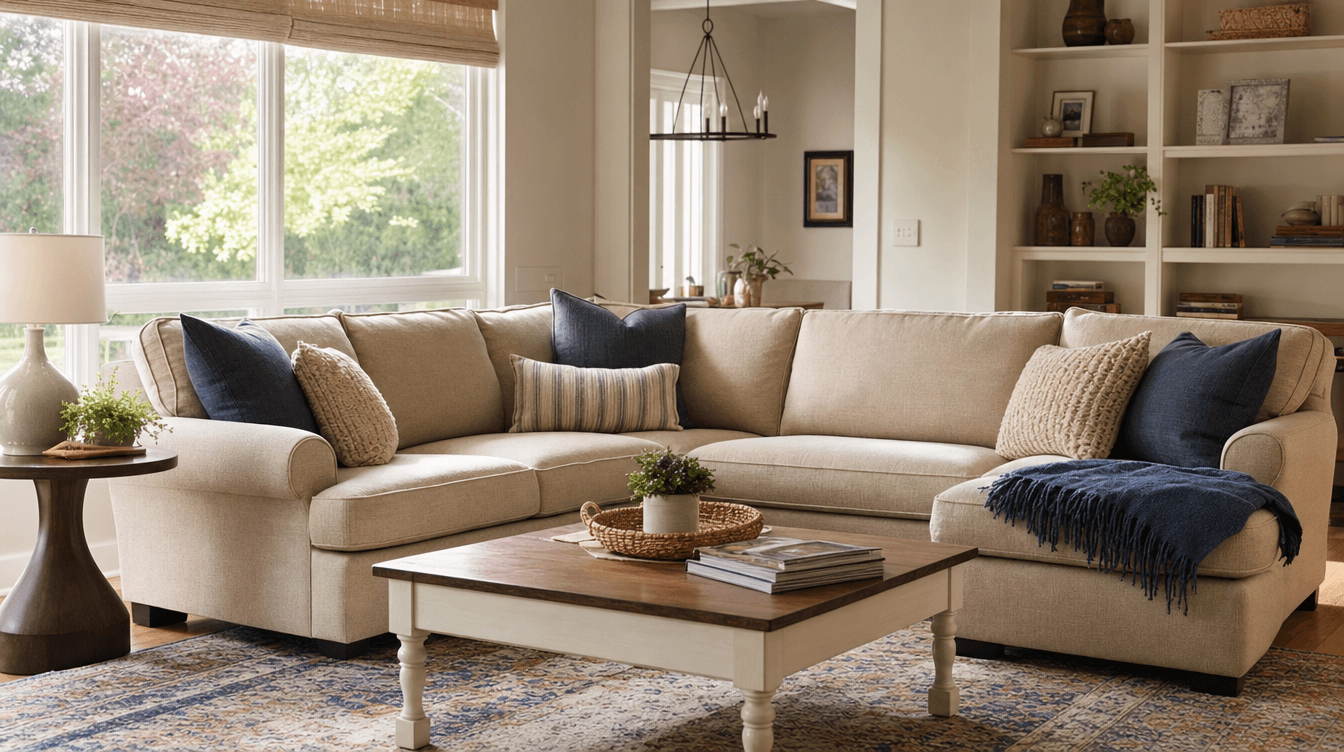 Freshly cleaned family sectional sofa