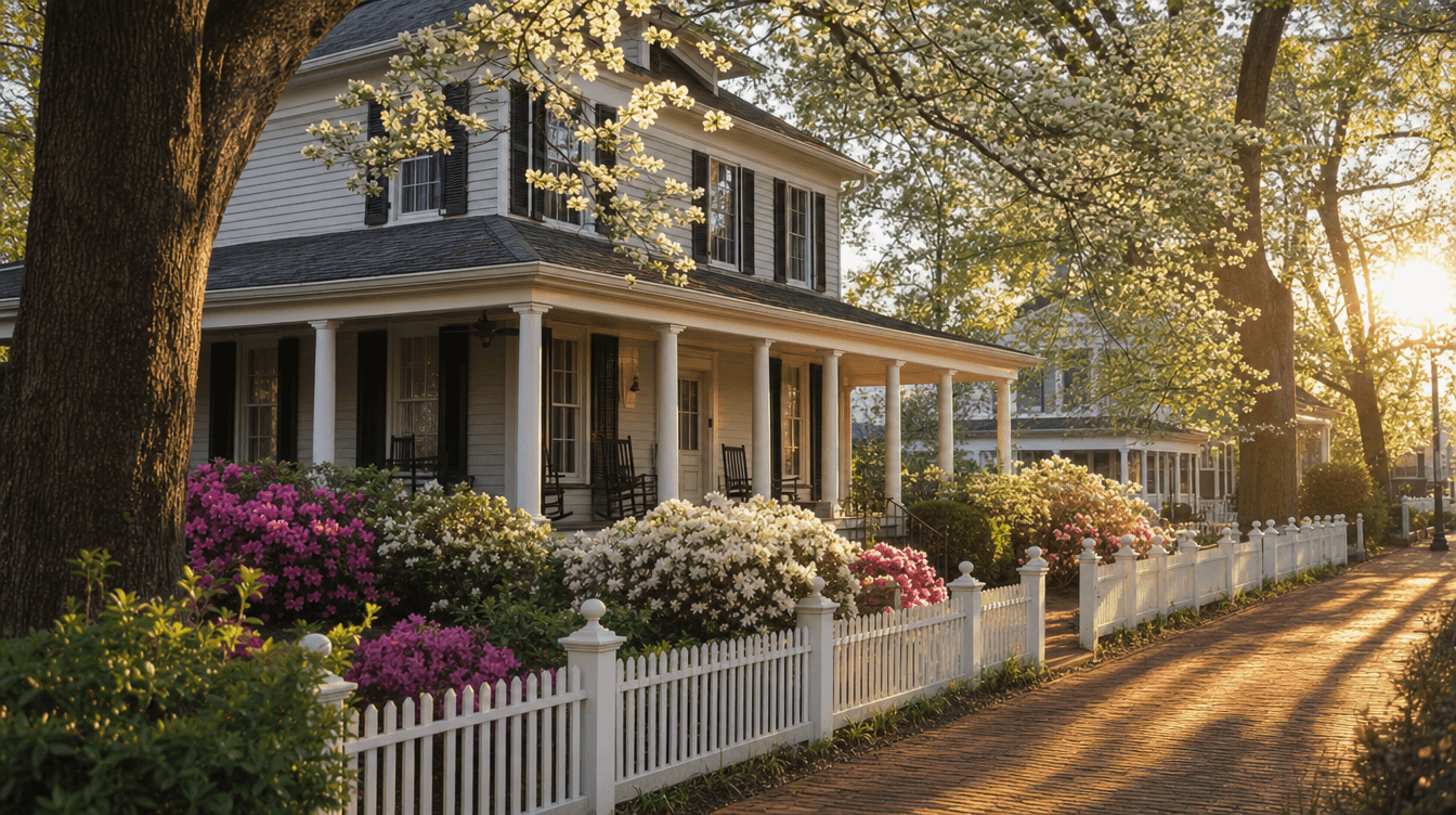 Historic Southern home with white picket fence in Waxhaw NC