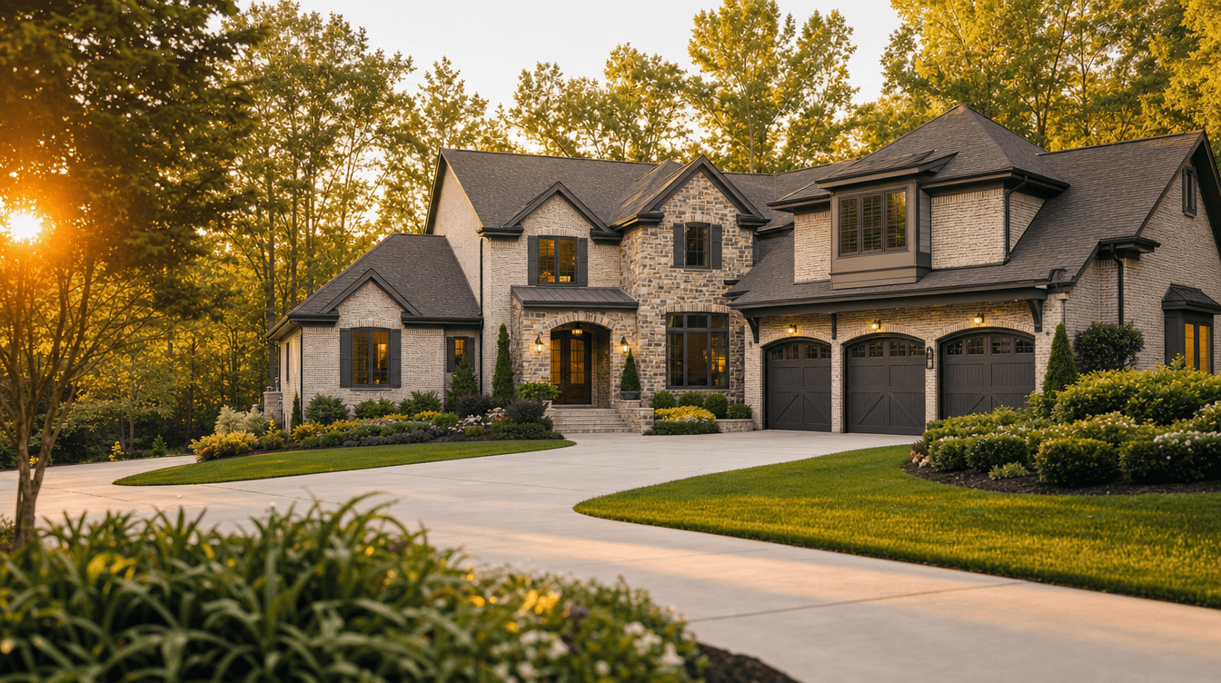 Upscale executive home in Weddington NC at golden hour