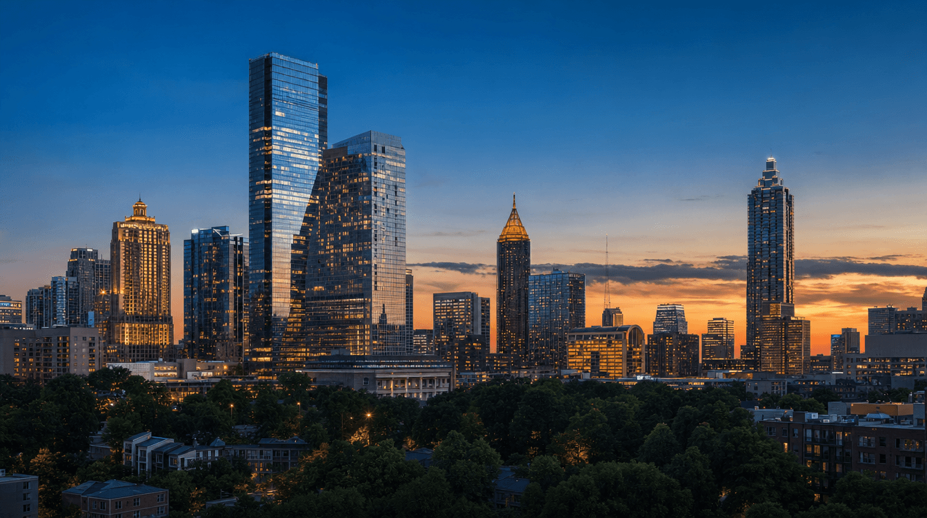 Atlanta GA downtown skyline at dusk along the Peachtree corridor